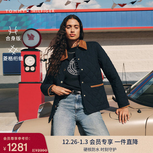 巴恩风轻薄菱格灯芯绒翻领收腰棉服外套 Tommy25秋冬女装 防水