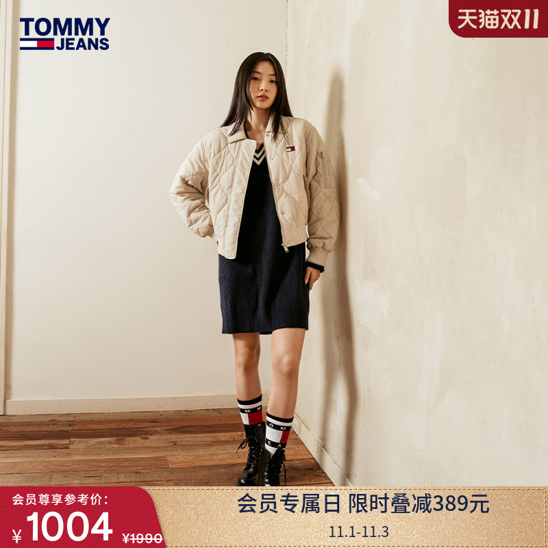 Tommy女绗缝翻领飞行员铺棉夹克