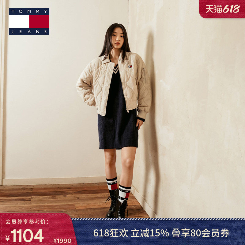Tommy女绗缝翻领飞行员铺棉夹克