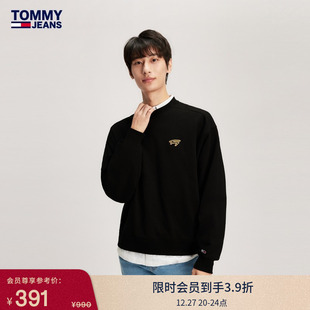 Tommy秋冬男女复古金色镶边签字体字母宽松美式 圆领T恤卫衣