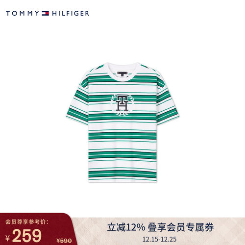 Tommy童装男纯棉徽章条纹短袖
