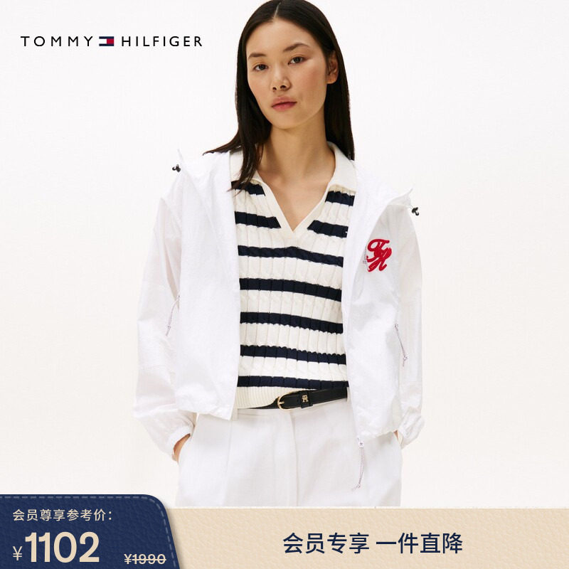 Tommy秋冬女装户外潮流休闲运动风花体刺绣亚洲版连帽单夹克外套