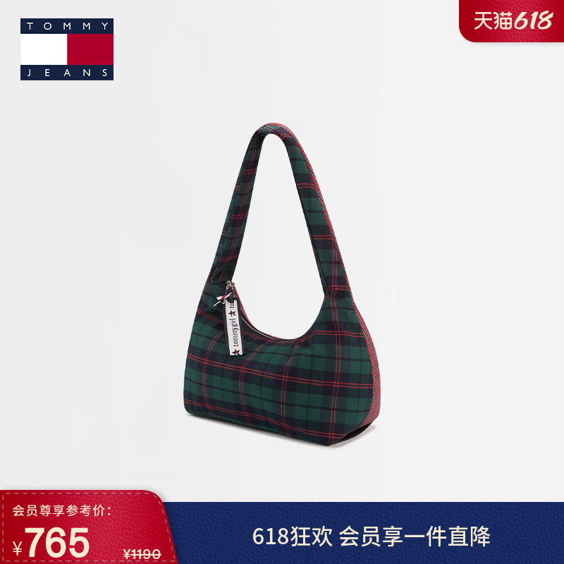 【TOMMY GIRL潮酷系列】女装潮流大容量格纹五角星标单肩饺子包