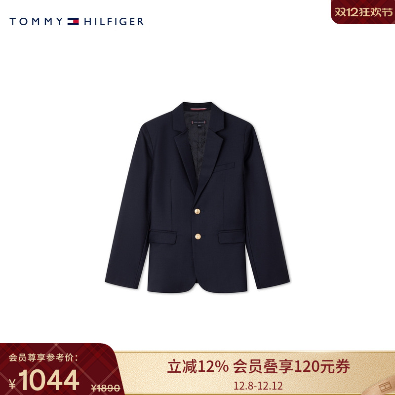Tommy秋冬童装男休闲学院风单排金属扣羊毛晚宴礼服西服西装外套