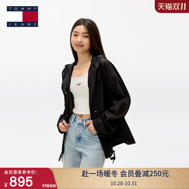 Tommy女装刺绣宽松连帽单夹克