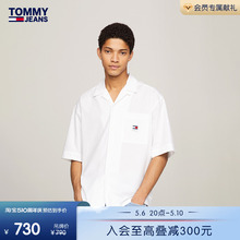 Tommy 24新款春夏男装纯棉撞色签字体刺绣复古合身短袖衬衫19139