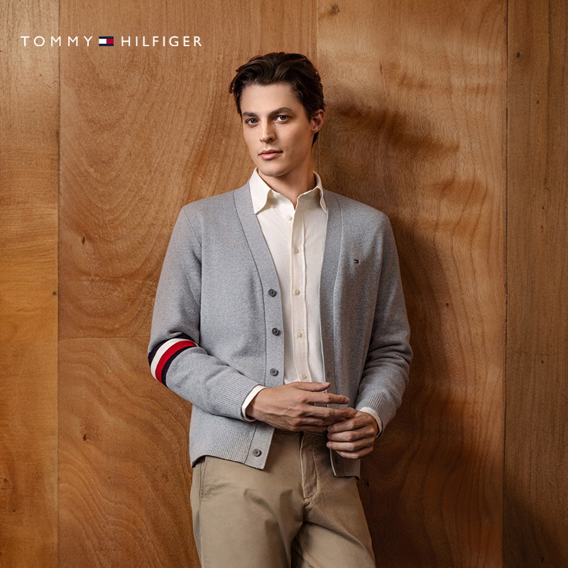 Tommy男装丝棉混纺V领针织开衫