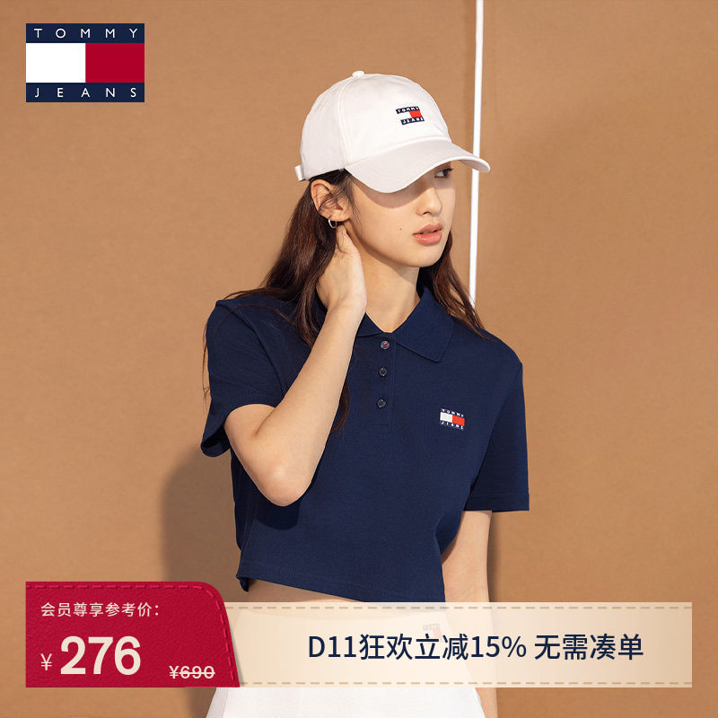 【甜美辣妹】Tommy春夏女装美式复古正肩宽松短款短袖T恤POLO衫