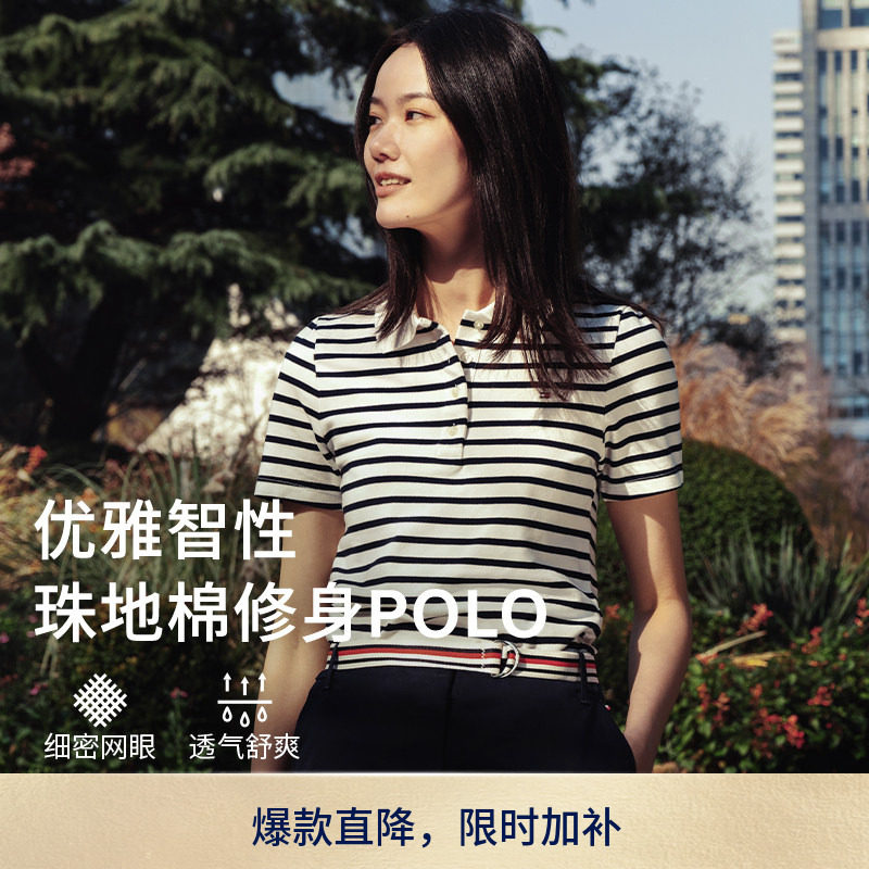 Tommy女装1985修身条纹短袖POLO图片