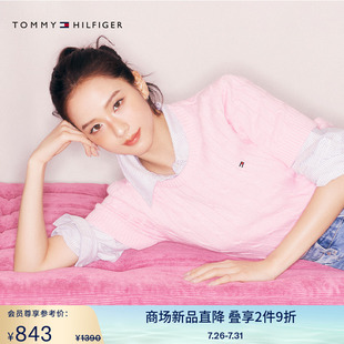 金智秀同款 针织衫 Tommy春夏女装 麻花短袖 38744 优雅通勤修身