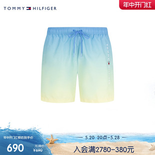 礼品03266 Tommy 24春夏男简约刺绣字母抽绳腰渐变色沙滩家居短裤