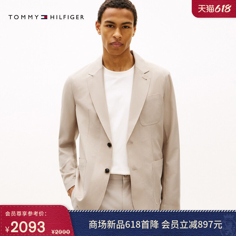 【吸湿速干】Tommy26春夏新款男装小隐格平驳领轻薄西服西装外套