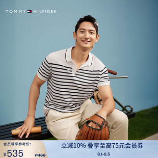 透气舒适 男装 Tommy夏季 02830 纯棉珠地网眼条纹宽松短袖 POLO衫