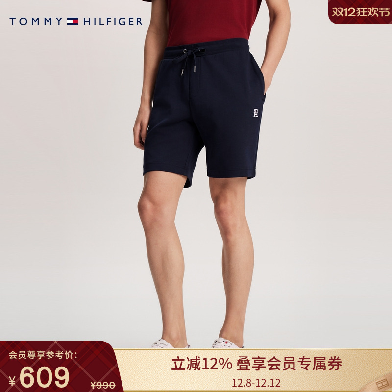 Tommy男装刺绣抽绳运动针织短裤