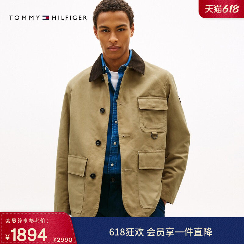 Tommy26新款男装巴恩风灯芯绒翻领宽松油蜡棉服夹克运动员同款