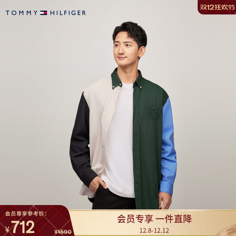 Tommy男牛津纺拼色刺绣宽松衬衫