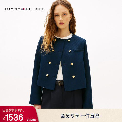 Tommy女装双排金扣肌理感短外套