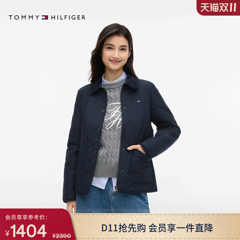Tommy女装菱格灯芯绒翻领棉服