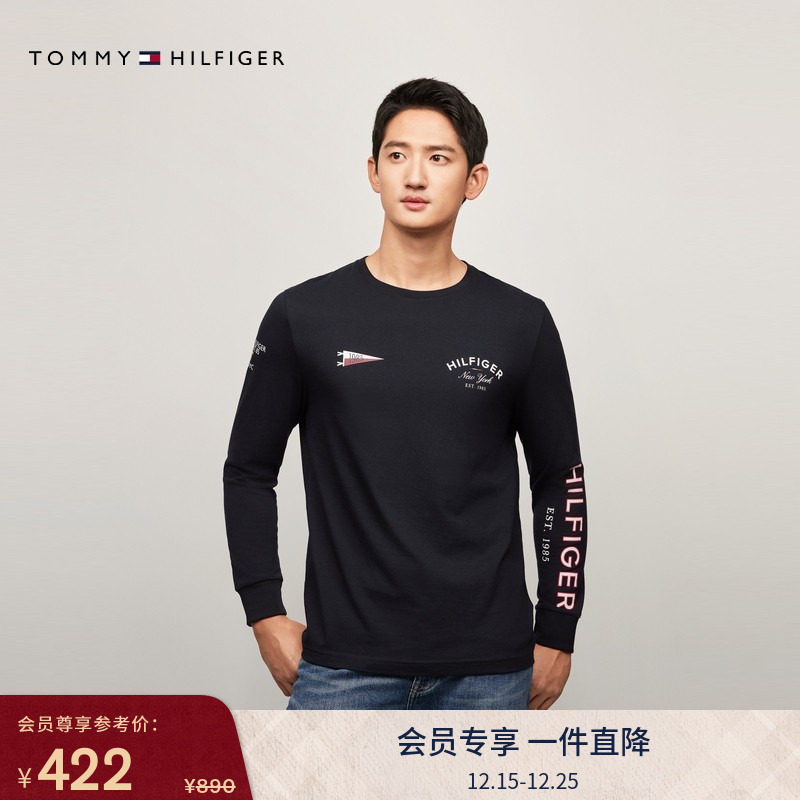 Tommy男装纯棉印花圆领长袖T恤