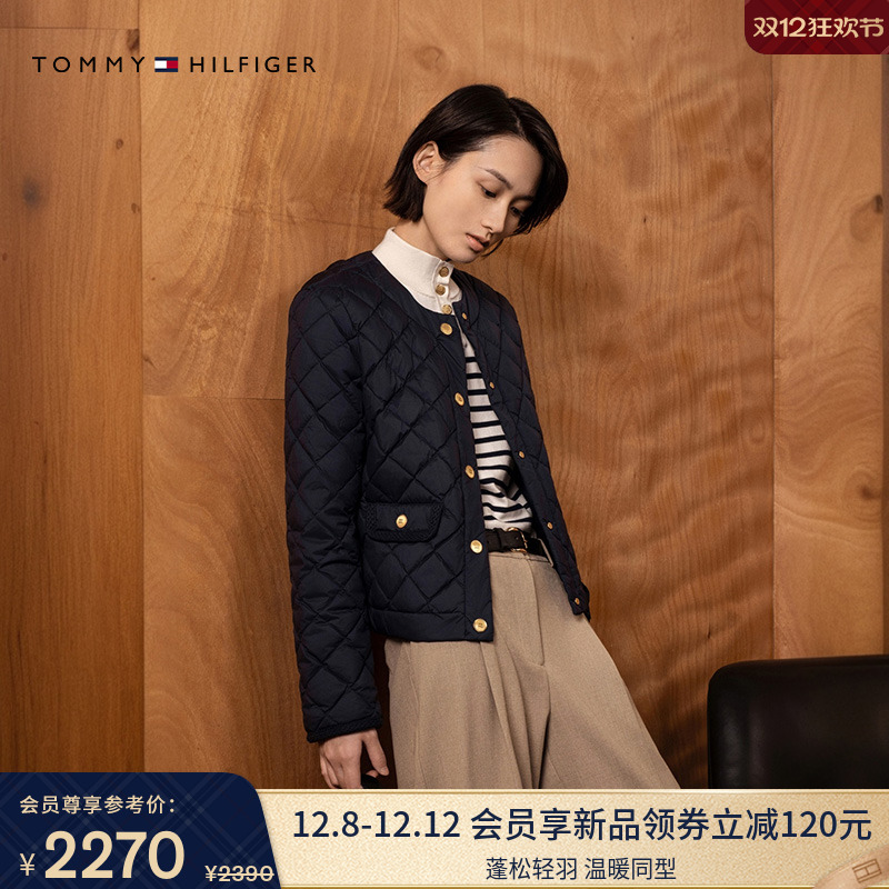 Tommy女装复古菱格90绒羽绒服