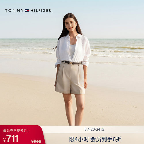 Tommy女装亚麻混纺暗襟休闲短裤
