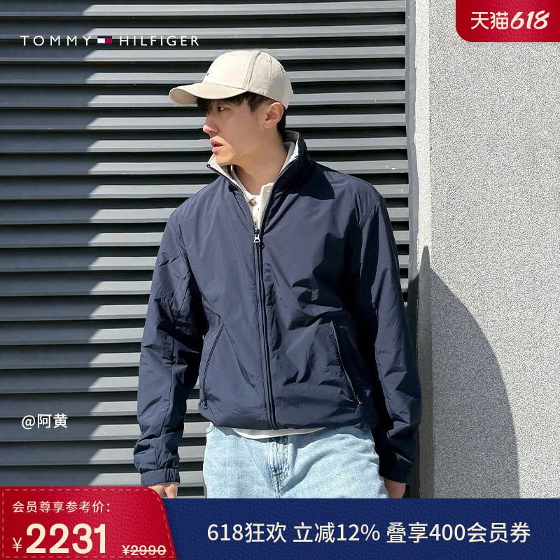 Tommy26新款男装双面穿商务休闲通勤合身双拉链立领棉服夹克外套