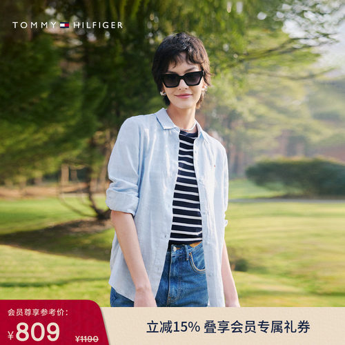 Tommy女装亚麻休闲通勤长袖衬衫