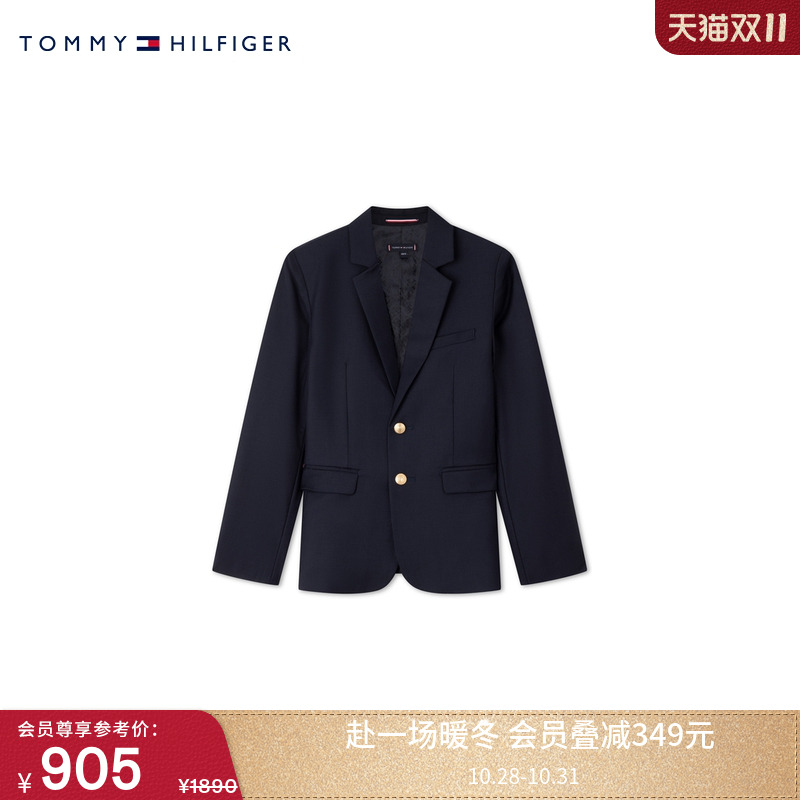 Tommy秋冬童装男休闲学院风单排金属扣羊毛晚宴礼服西服西装外套