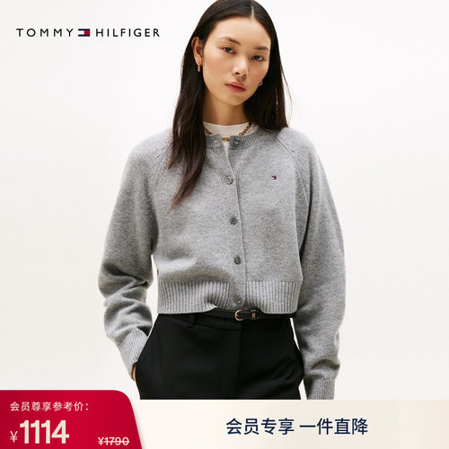 Tommy女装宽松圆领针织羊毛开衫