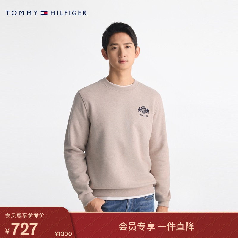 Tommy秋冬男装纯棉潮流美式休闲磨毛徽章刺绣圆领运动套头衫卫衣,男装,卫衣,淘宝优惠券,粉丝福利购,淘宝优惠卷
