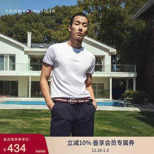 圆领短袖 口修身 上衣T恤 纯棉平纹针织休闲通勤镶边袖 Tommy春夏男装