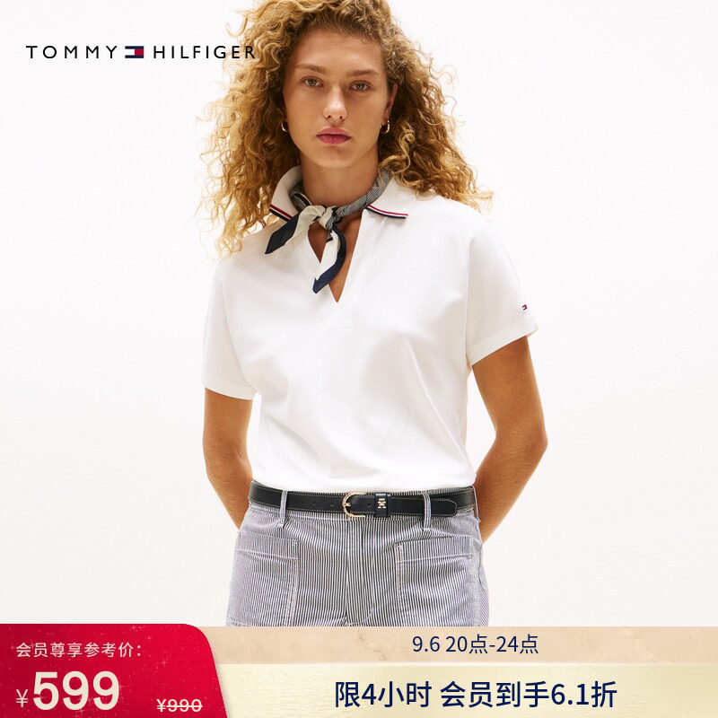 Tommy女装镶边V领宽松POLO衫图片