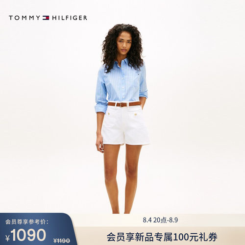 Tommy女装纯棉金扣直筒牛仔短裤