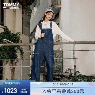 Tommy 16631 大口袋宽松直筒阔腿牛仔背带裤 女纯棉街头复古工装