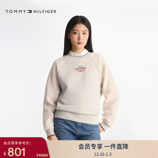 学院拼接纹理刺绣镶边圆领运动套头卫衣 美式 Tommy25春夏新款 女装