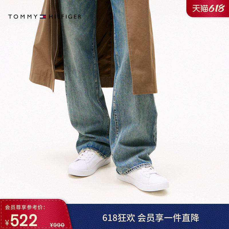 Tommy女装复古潮流金属标签牛皮革经典百搭休闲鞋运动小白鞋板鞋