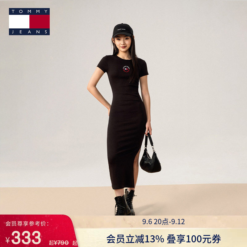 Tommy女装刺绣修身圆领针织长裙图片