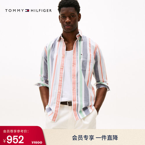 Tommy男装度假风条纹宽松衬衫
