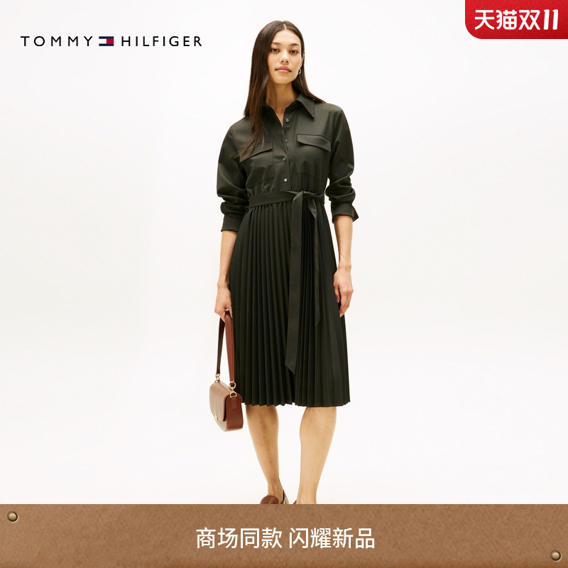Tommy女装收腰宽松百褶衬衫裙