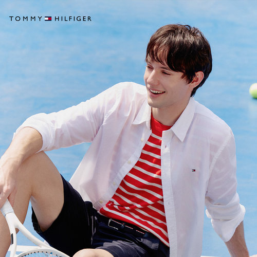 Tommy男装纯棉府绸净色修身衬衫