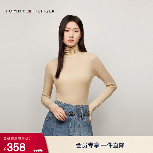Tommy女莱赛尔微弹高领长袖T恤