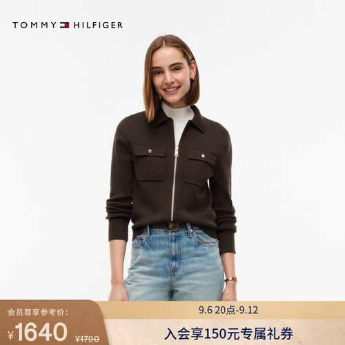 Tommy女装金扣贴袋翻领针织开衫