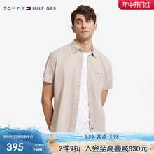 Tommy 男装休闲简约透气棉麻小绣标纽扣加固短袖衬衫C8278J5370