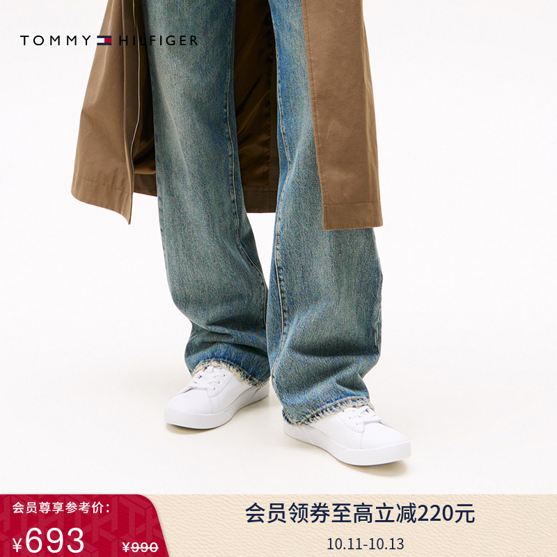 Tommy女装金属标签牛皮革小白鞋