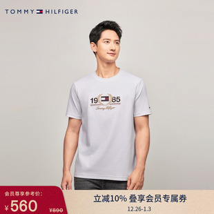 Tommy春夏男装 T恤上衣 顺滑丝光棉休闲重工徽章刺绣合身打底短袖