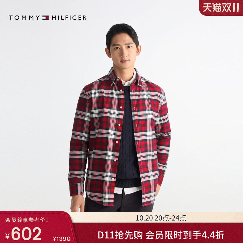 【重磅牛津纺】Tommy秋冬男装纯棉复古休闲大格纹长袖衬衫外套