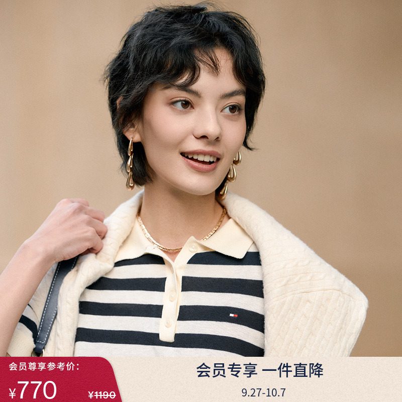 Tommy女装POLO半襟翻领针织衫