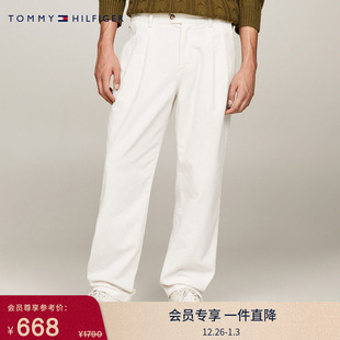 Tommy男装 纯棉通勤小绣标双后袋灯芯绒褶裥直筒宽松休闲裤