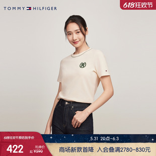 上衣WW0WW41903 春夏女纯棉植绒麦穗字母合身针织短袖 24新款 Tommy