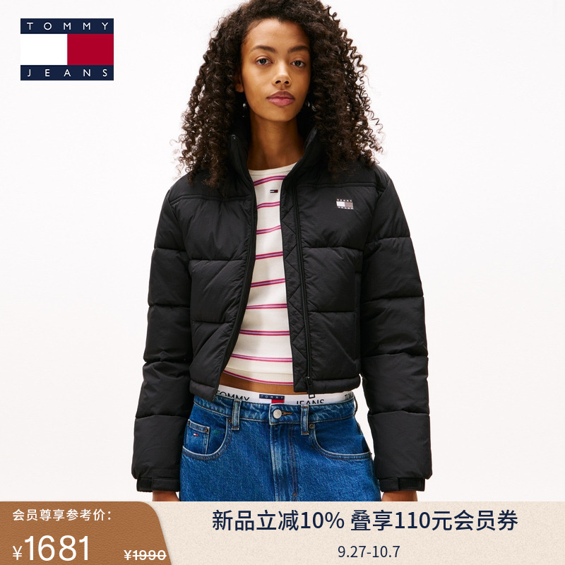 Tommy女装刺绣宽松短款棉服外套